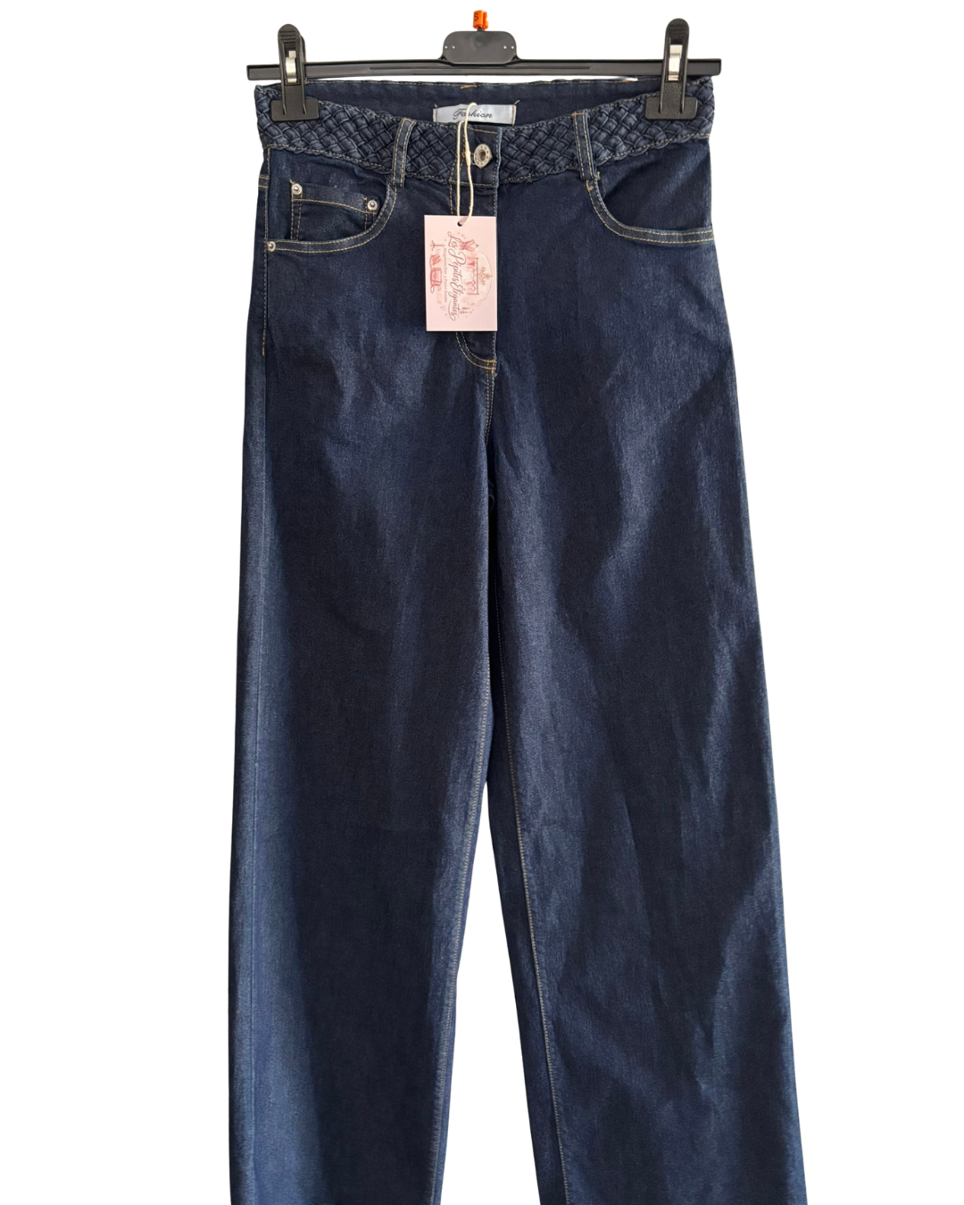 REF 13 Jean large taille tressée – denim bleu foncé